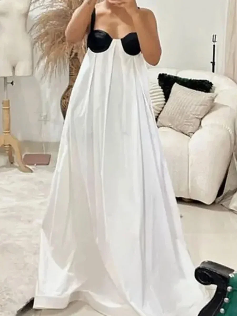 Long Cami Dresses for Women Summer Sleeveless Backless Contrast Color Open Back Loose Fitting Beach Dresses Going Out Dress