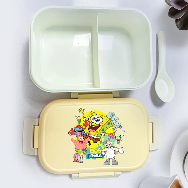 SpongeBobs Bento Box Kawaii Anime Portable Plastic Insulated Rice Case School Picnic Lunch Container Office Dinner Case Gifts