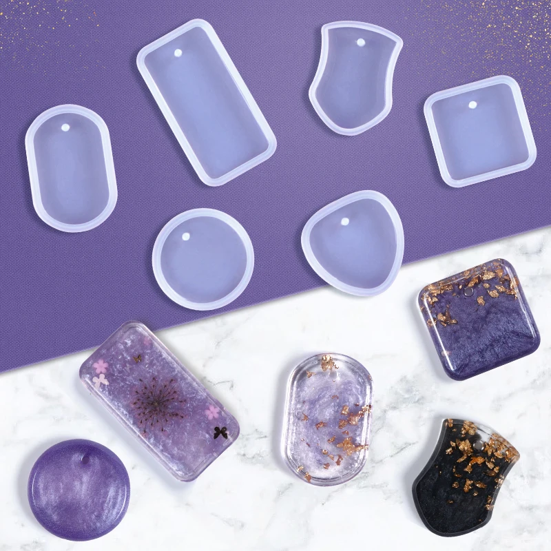 DIY Keychain Pendant Epoxy Silicone Mold Crystal UV Epoxy Resin Mold Round Rectangle Pendant Jewelry Crafts Making Casting Mould