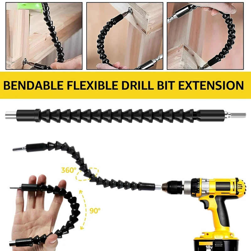 30Pcs Flexible Drill Bit Extension Kit,Right Angle Drill Attachmen,Rotatable Socket Adapter,Bendable Extender Drill Bit