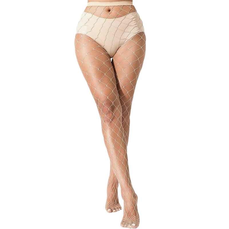 Breathable Fishnet Hosiery Women's Beige Bodystockings Erotic Lingerie Female Thigh High Pantyhose Summer Lady High Waist Tights