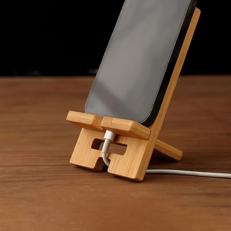 Desktop Bamboo Phone Holder Practical Wooden Smartphone Charging Stand Creative Lazy Multi-functional Stand