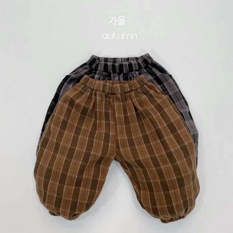 Childrens Boys Retro Plaid Pants Spring Autumn Closure Toddler Boys Lantern Pants Versatile Casual Loose Kids Baby Boys Pants