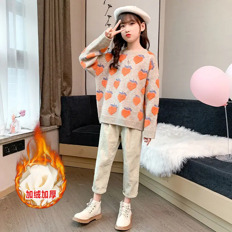 

Girl's Sweater Spring, Autumn and Winter New Loose Korean Style Fashionable Medium and Big Children Pullover Knitted Top