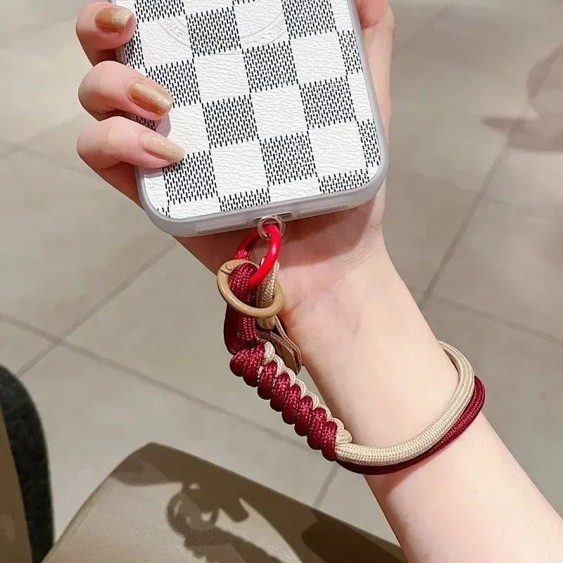 Cordão de Pulso Curto para Celular Estilo Britânico com Trama Contrastante, Moderno, para Capa de Celular, Pingente de Boneca e Alça para Bagagem