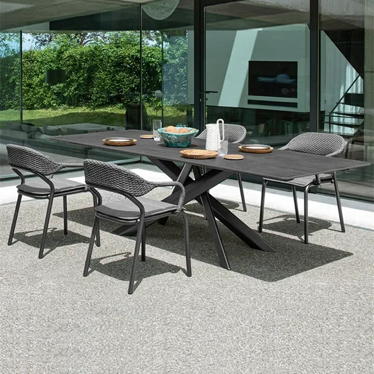 

Nordic outdoor leisure dining table and chair combination courtyard garden bed and breakfast Internet celebrity rattan
