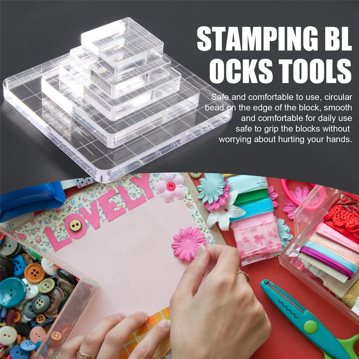 A88m 6 peças blocos de carimbo acrílico claro ferramentas de blocos de carimbo com linhas de grade para scrapbooking artesanato fazendo