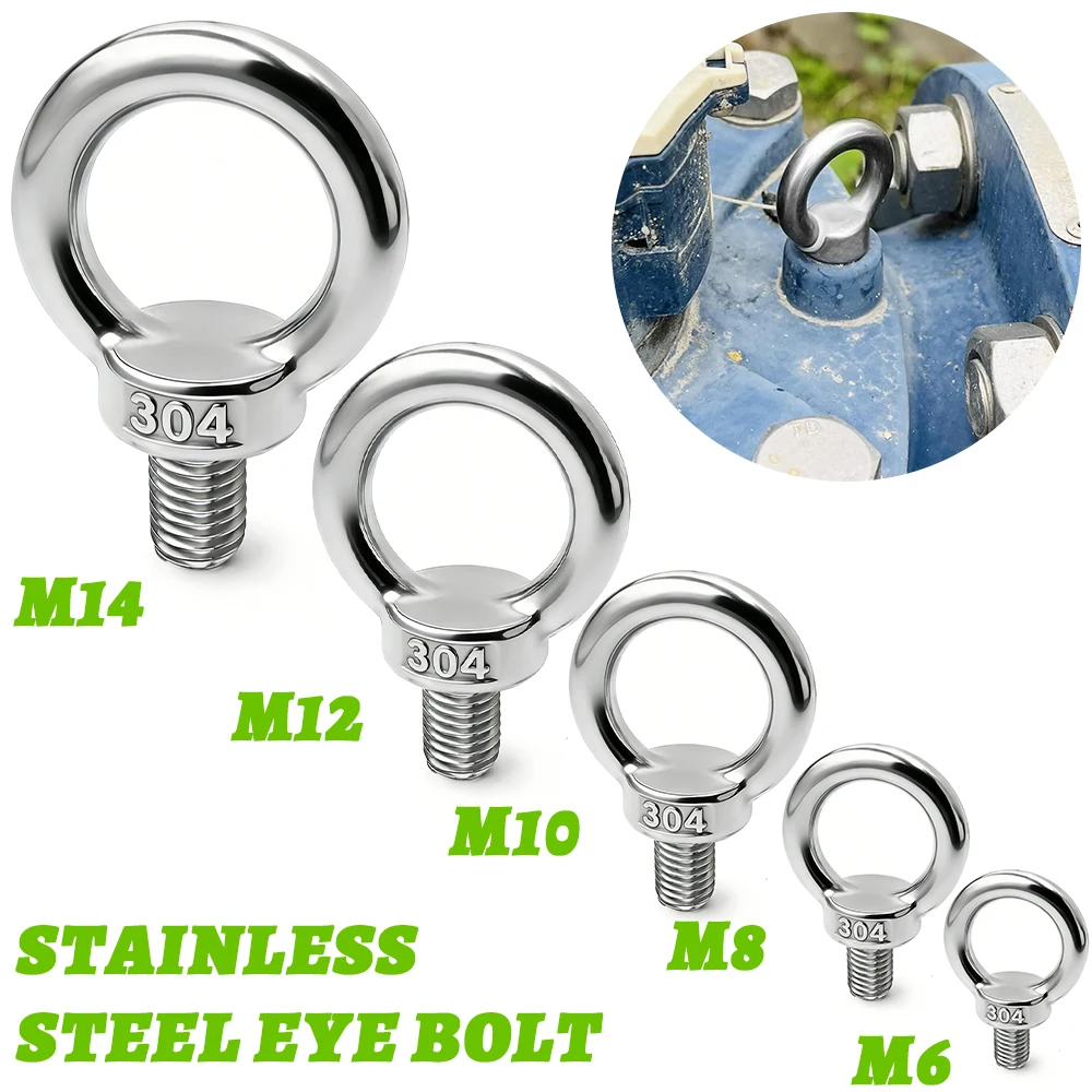

304 Stainless Steel Eyebolt Ring Screw M6 M8 M10 M12 M14 Lifting Hardware Heavy-Duty Marine Industrial Home Decoration Fastener