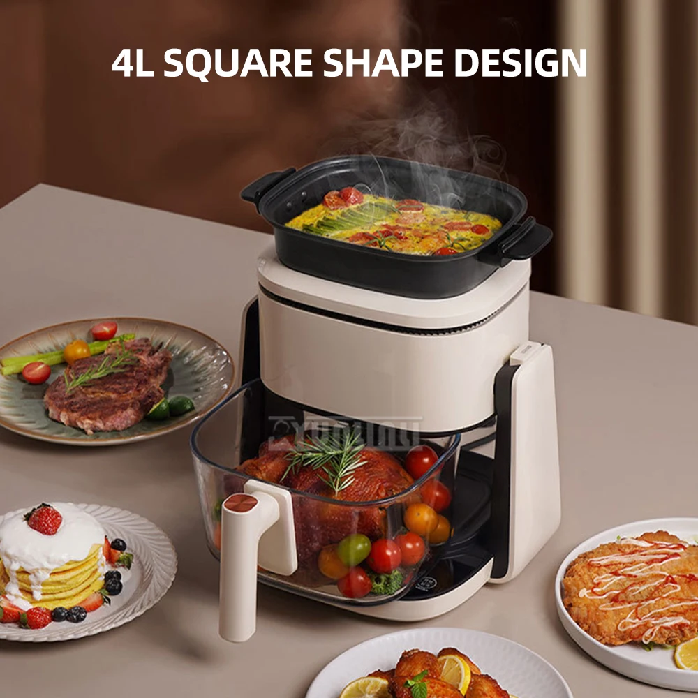 مقلاة عميقة متعددة الوظائف للخبز والطباخ المغلي الذكي مقلاة هوائية بصرية كهربائية قابلة للطي ذات سعة كبيرة للأجهزة المنزلية