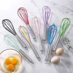 8 Inch Stainless Steel Balloon Wire Silicone Whisk Manual Egg Beater Mixer Kitchen Baking Utensil Milk Cream Butter Whisk Mixer