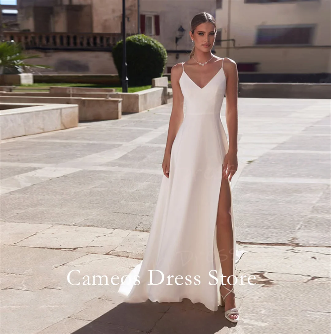 SONDR مخصص السباغيتي الأشرطة العاج ألف خط فساتين الزفاف Ruched كوريا بلا أكمام الشق العرائس فساتين النساء فساتين زفاف