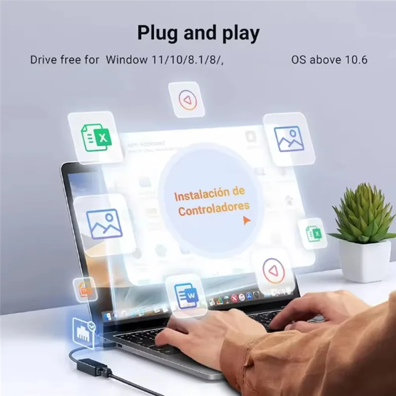 

2-In-1 1000Mbps Network Card USB Type-C To RJ45 Adapter USB 3.0 Network Card Converter For PC Laptop