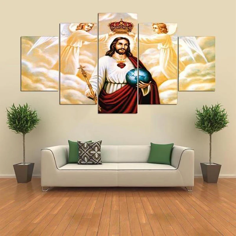 5 Pieces Canvas Wall Religion Arts Jesus Christian And Angels Bedroom Decoration Picture Modern Abstract Painting Living Room