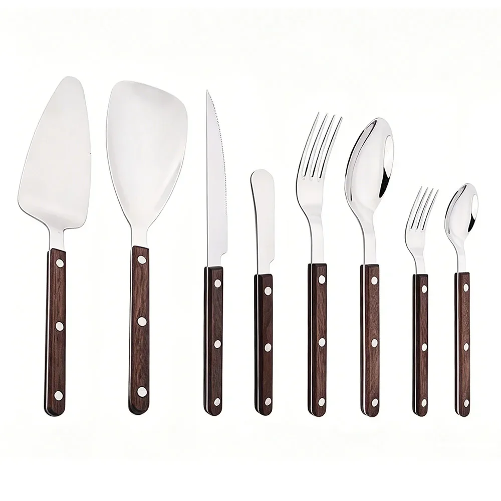 1pc Imitation Wood Hanlde with Rivet Top Dinnerware Set Stainless Steel Knife Fork Spoon Flatware Cutlery Set Kitchen Tableware