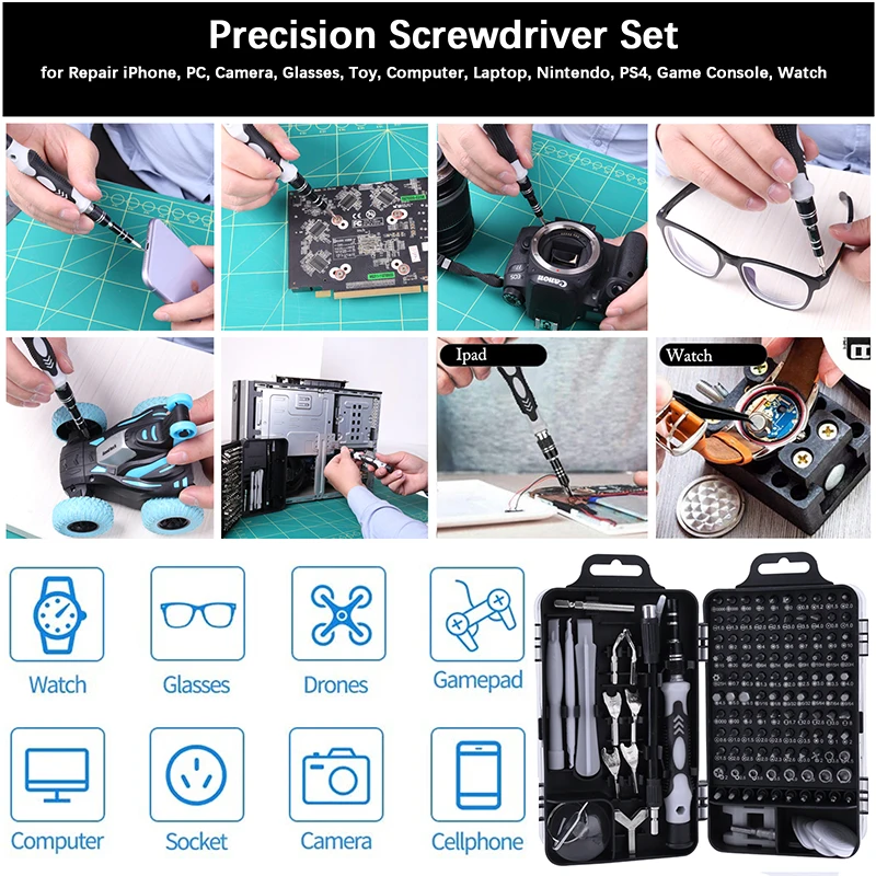 135 in 1 S2 Screwdriver Set of Screw Driver Bit Set Multi-function Precision Mobile Phone Repair Device Hand Tools Kit Torx Hex