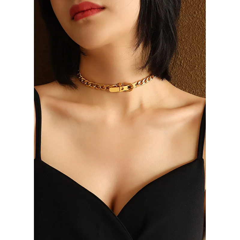 

Titanium With 18K Gold Statement Watch Knot Choker Necklace Women Jewelry Punk Party Designer Club Cocktail Ins Rare Japan Korea