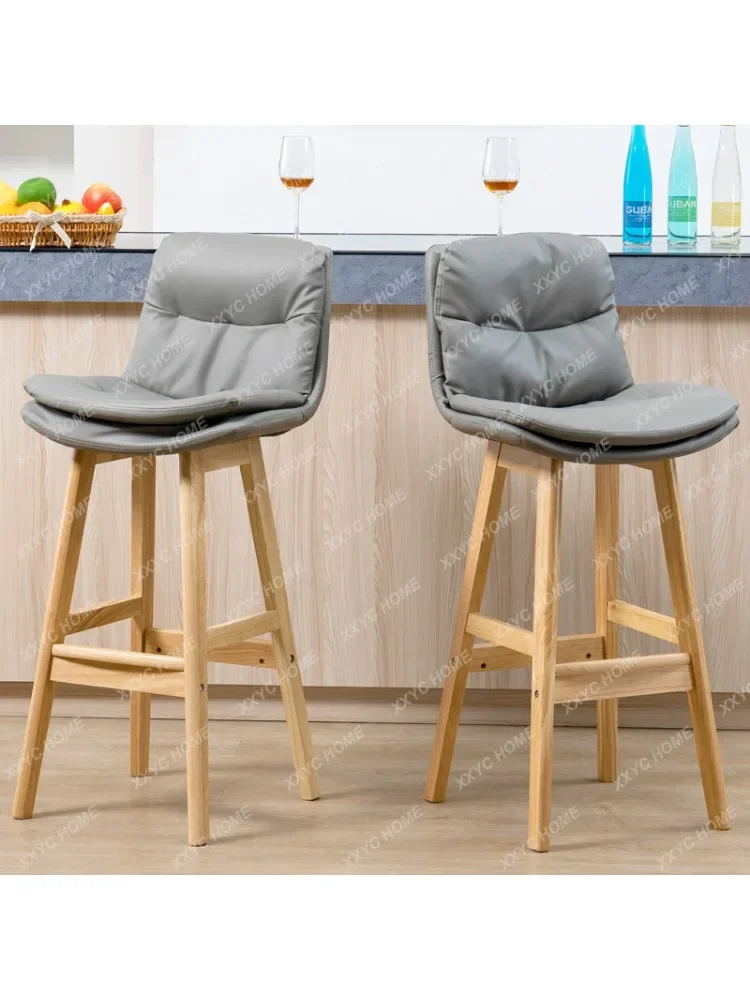 Solid wood bar chair Modern simple leather bar chair Light luxury home bar chair Designer high stool bar stool