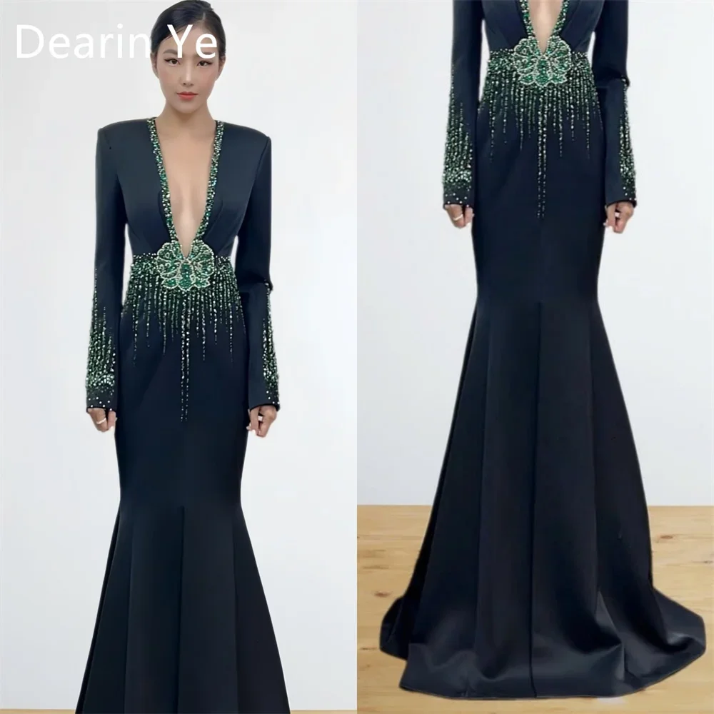 Customized Prom Gown Dearin V-neck Trumpet Floor Length Skirts Tassel Draped Bead Bespoke Occasion Dresses Evening Formal Dress