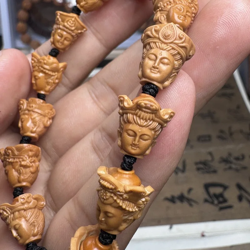Olive Stone Core And Tip Guanyin Bracelet Single Strand