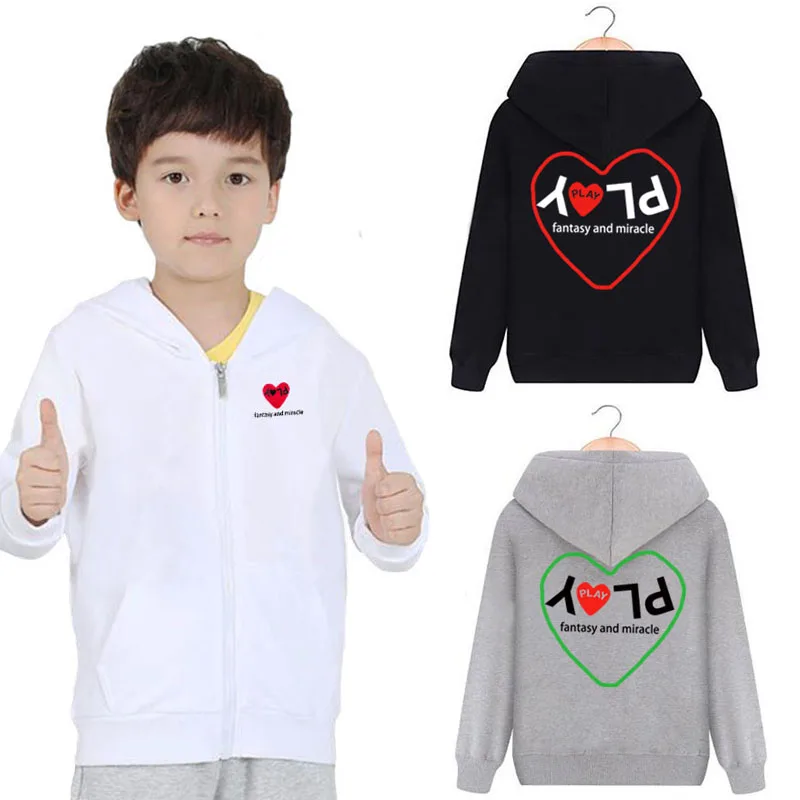 Boy Girl Hoodie Cotton Heart Letter Embroidery Back Colorful Hollow Heart Printing Zipper Pocket Spring Autumn Thin Kid Sweater