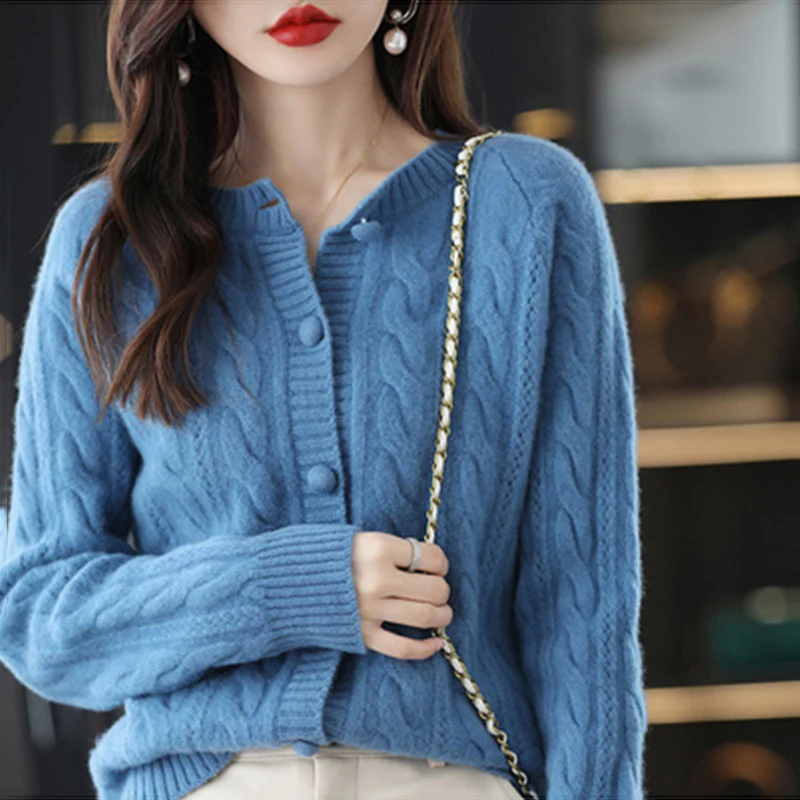 

2023 Hot Selling Outfits Wool Cardigan Spring and Autumn New Casual Twist Coat High-End Knitwear Sweater Shirt Loose Women Top