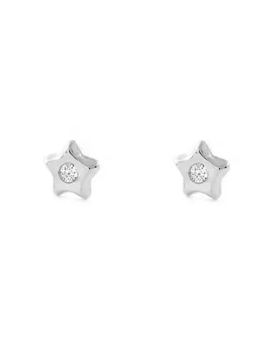 Earrings baby/Girl 9k White Gold Star zirconia