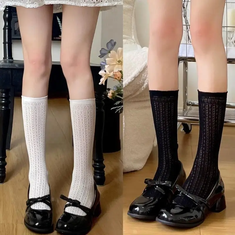 195E estilo Ballet ahueca hacia fuera los calcetines encorvados encaje malla con estampado rayas Harajuku calcetines