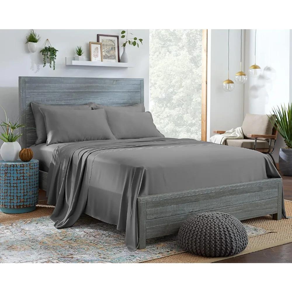 

100% Organic Eucalyptus Bed Sheets California King Size 4 Piece Set, Tencel Lyocell, Soft Breathable, 16 Inch Deep Pockets, 1 Fi