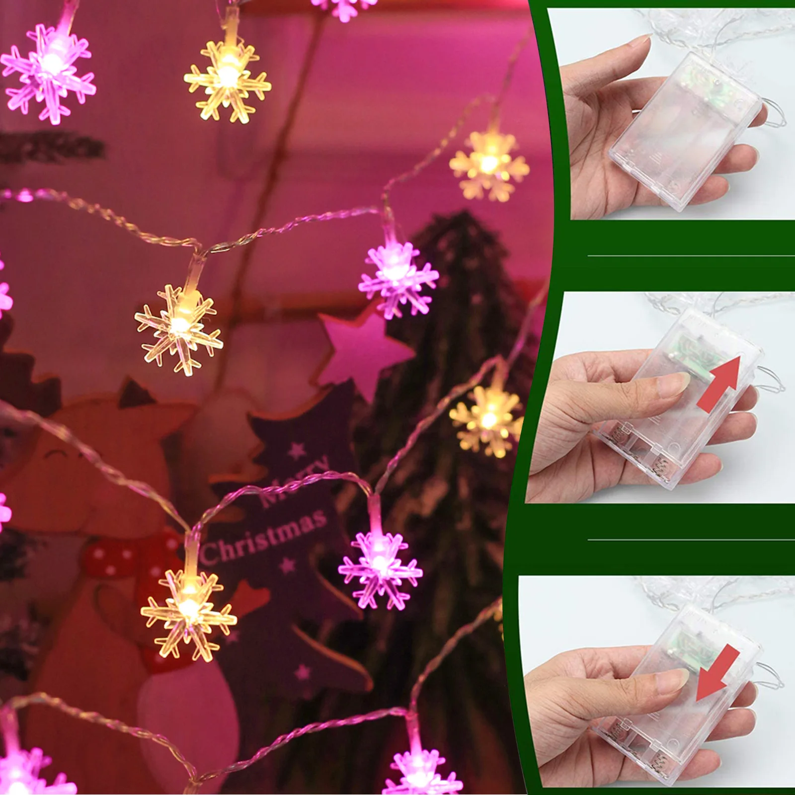 10/20/40LED Snowflake String Lights Battery Operated Indoor Outdoor Garden Party Garland Fairy Lights Xmas Christmas Tree Decor