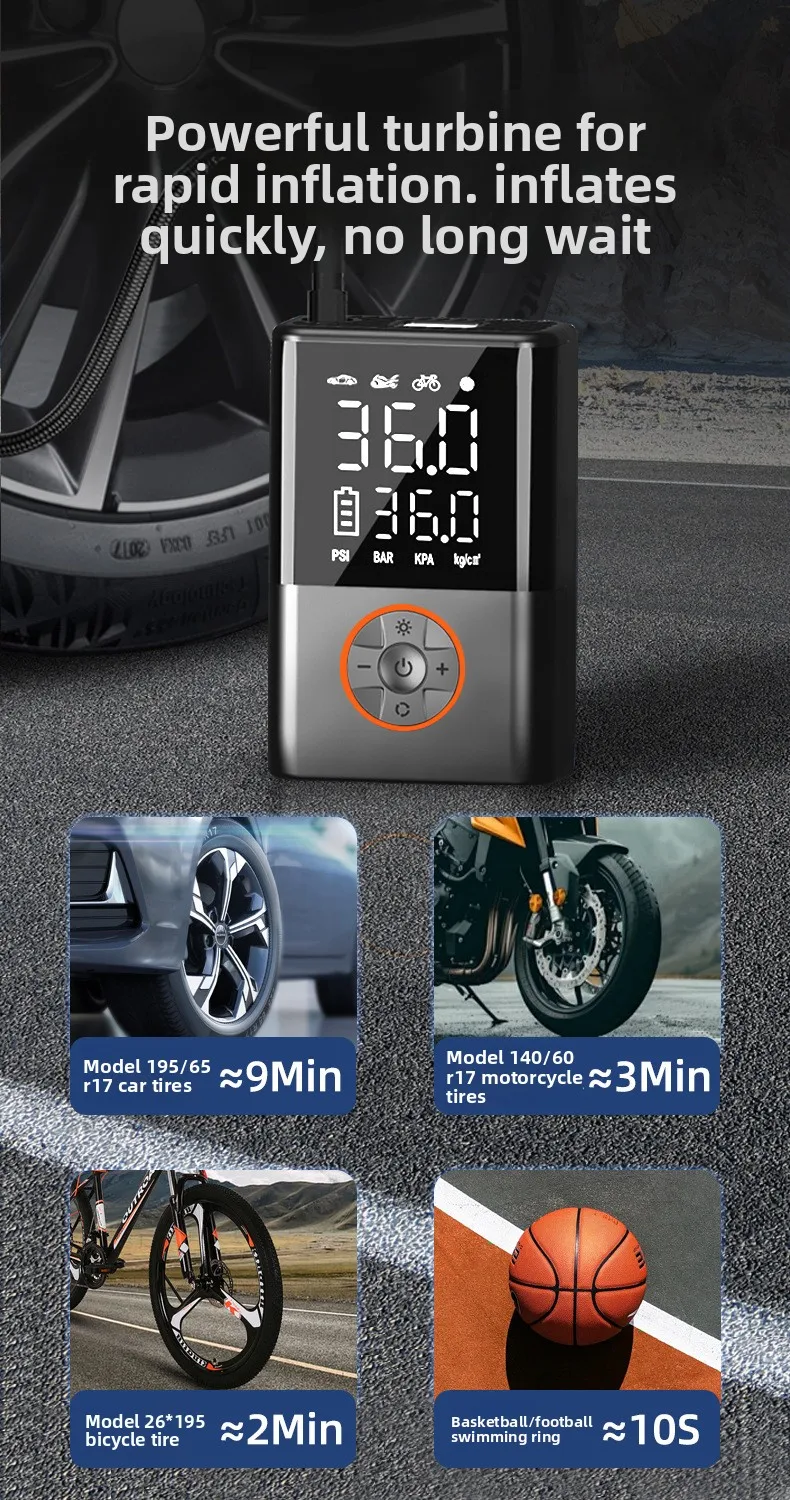 Portable Car Tire Inflator Wireless Electric High Pressure Inflatable Pump for Car Bicycle