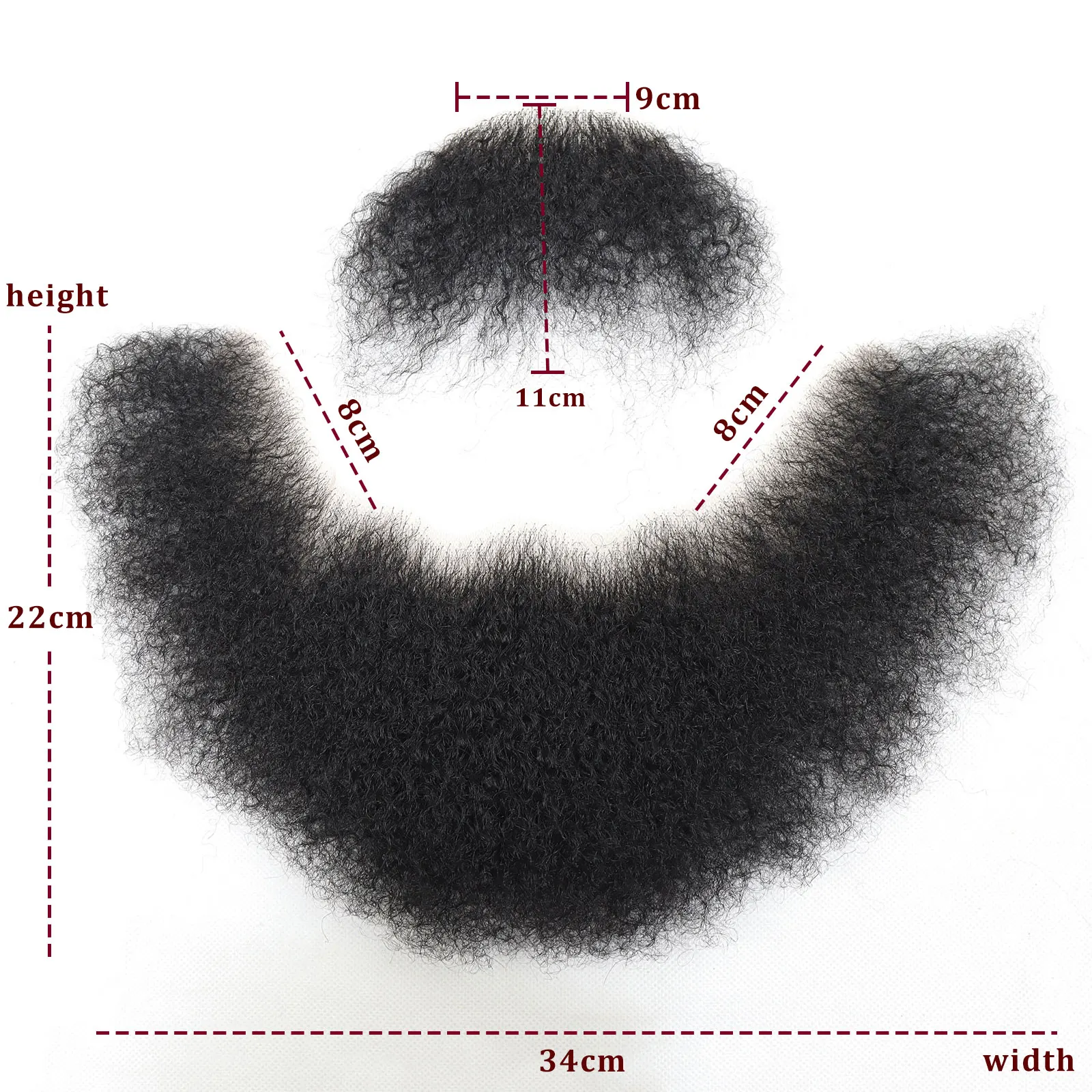 Black Afro Kinky Curly Fake Face Beard Mustache For Men Human Hair Invisible Breathable Lace Thick Facial False Beard Makeup