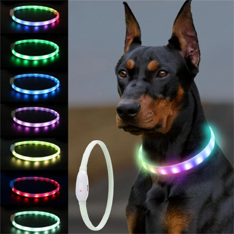 Night Safe Pet LED Light ซิลิโคนแบบชาร์จไฟได้สำหรับปลอกคอสุนัขพร้อมไฟ