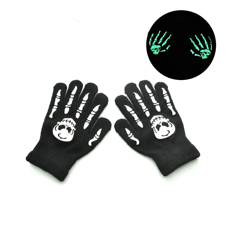 Luminous Gloves Childs Halloween Supplies For Winter Hand Warmer Bone Skull Grimace Mitten Non Slip Horror Hand Keep Warm Gloves