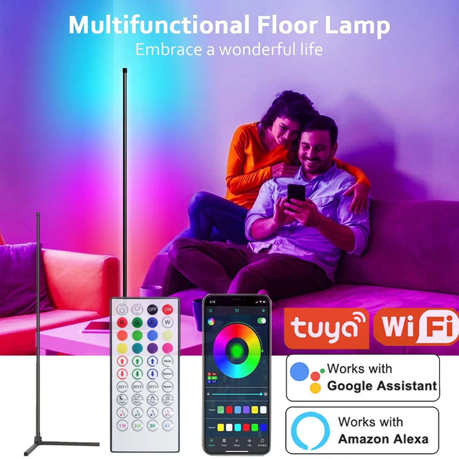 Inteligentna lampa podłogowa RGB Dream Color z synchronizacją muzyki Nowoczesna 16-miarstwowa zmieniająca kolor stojąca lampa nastrojowa z aplikacją