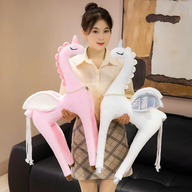 

Elegant Dreamy Flying Horse Plush Toys Soft Stuffed Cartoon Pony Doll With Wings Lovely Bedroom Decor Kids Companion Gifts