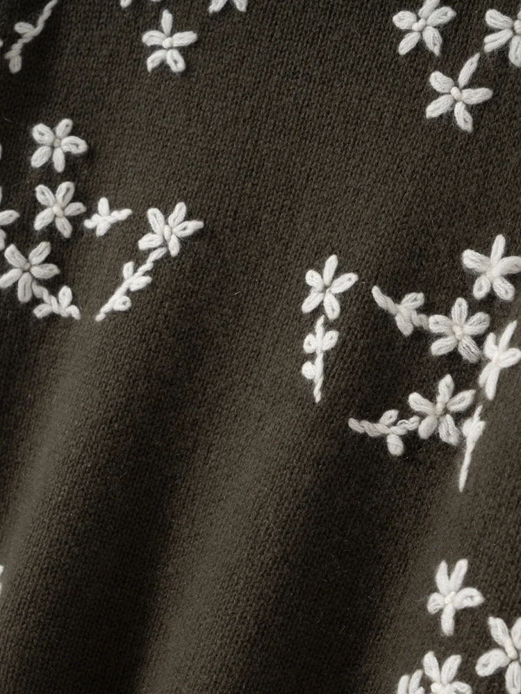 

TLOML женский свитер ручной работы из 100% кашемира с вышивкой, пуловер с круглым вырезом, осень-зима, повседневный кашемировый трикотаж, свободные удобные топы