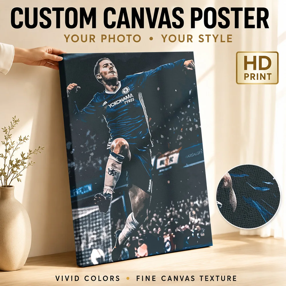 Eden Hazard Soccer Tribute Framed Canvas Print Poster Modern Style Wall Art With Personalized Photo For Home Gym Ideal Fan Gift