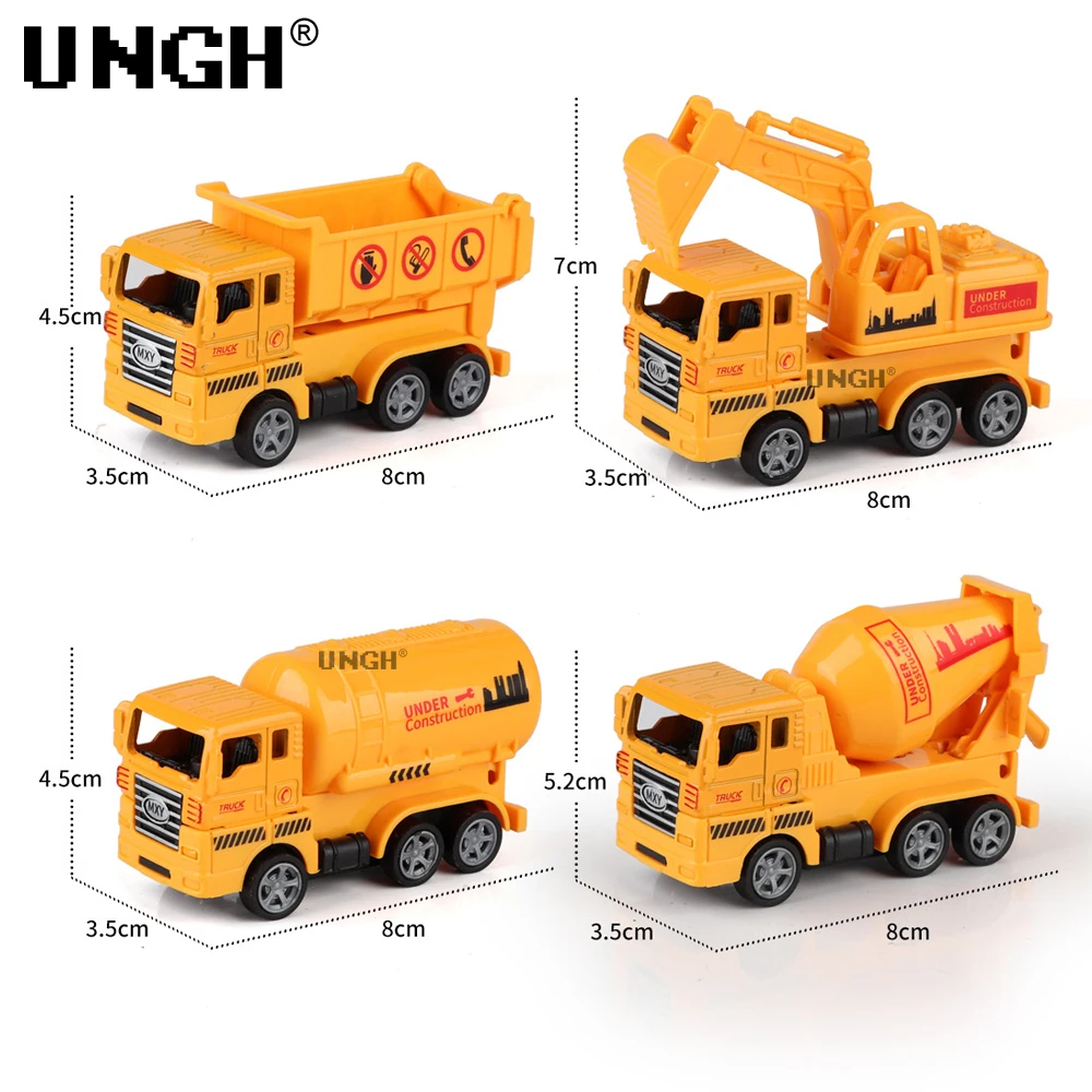 UNGH 4pcs/set Mini Inertial Pull Back Diecast Engineering Car Vehicle Truck Model Educational Toy for Children Boy Birthday Gift