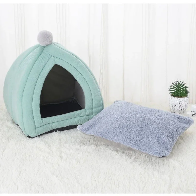 Autumn Winter Deep Sleeping Cat Bed with Mat Pets Tent Cozy Cave Nest Indoor Sleep Basket Small Dog House Pets Supplies