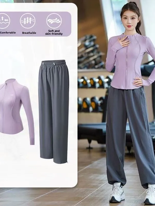 طقم جري خارجي للسيدات لربيع وخريف Qui Dry Zipper Jaet ملابس رياضية احترافية بقصة ضيقة للمشي لمسافات طويلة