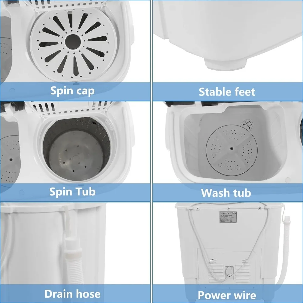 Lavadora portátil de 15 libras, bañera con lavadora de doble lavadora eléctrica (9 libras), escurridor de 6 libras y bomba de drenaje, para el hogar, Camping y dormitorio