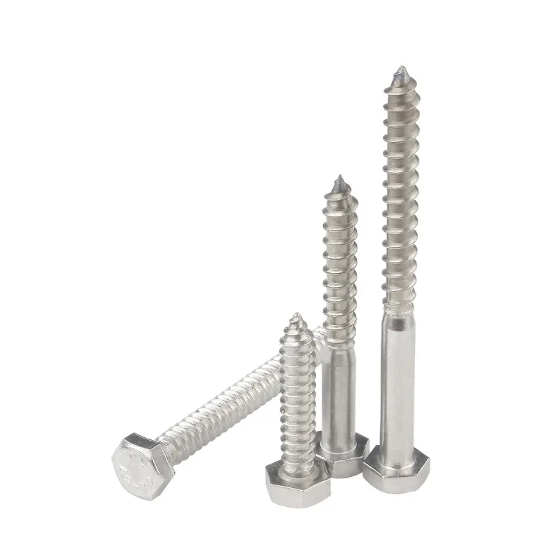 M6 M8 M10 M12 304 Tornillos autorroscantes de madera con cabeza hexagonal de acero inoxidable Pernos de retraso Longitud 25 mm ~ 200 mm