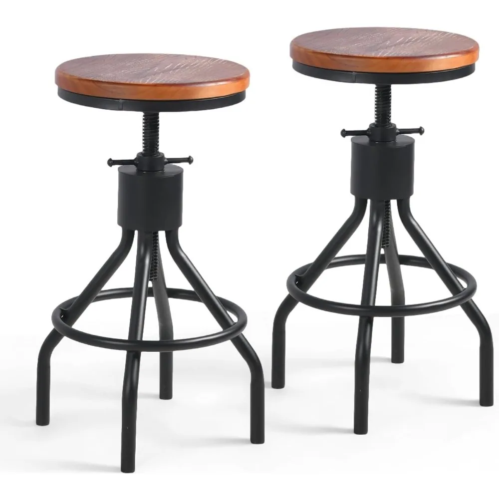 

Industrial Bar Stool-Set of 2-Swivel Counter Coffee Chair-Extra Pub Height Adjustable 22-33 inch