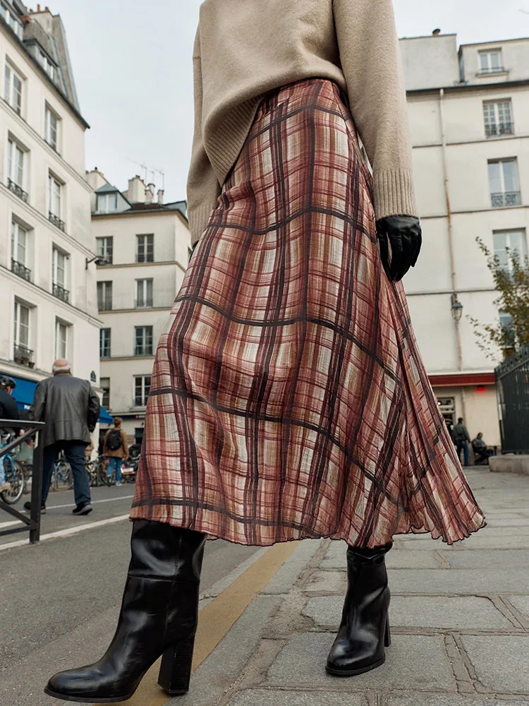 กระโปรงทรงเอ midi ผู้หญิง ดีไซน์ลายสก็อต ผ้าพรีเมียม คุณภาพสูง สไตล์เอธนิค  รุ่นใหม่ล่าสุดสำหรับฤดูหนาว
