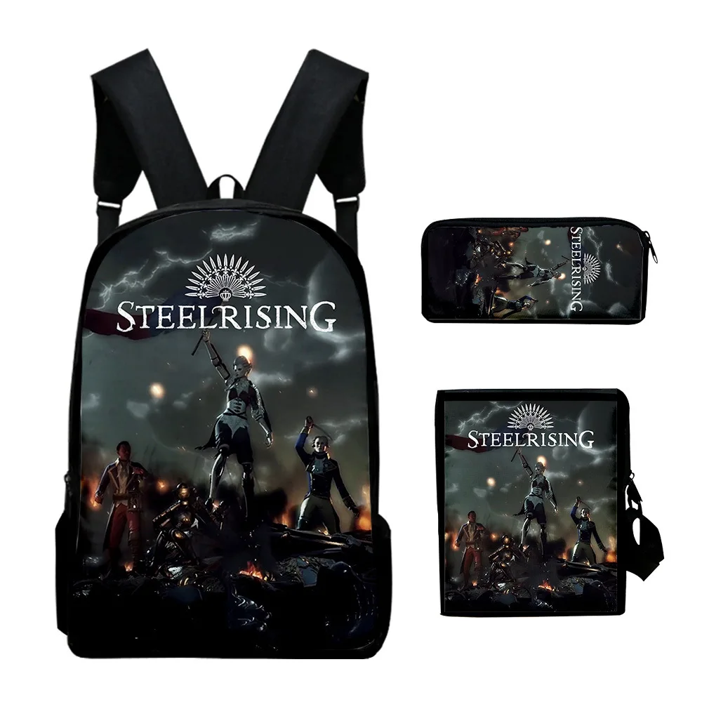 

Harajuku Youthful Peculiar Steelrising 3D Print 3pcs/Set Student Travel bags Laptop Daypack Backpack Shoulder Bag Pencil Case