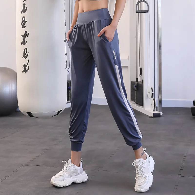 Women Jogger Pants Hit Color Patchwork Sport Running Trousers Loose Thin Stripe Gym Sweatpants Elastic Baggy Harem Pant For Yoga