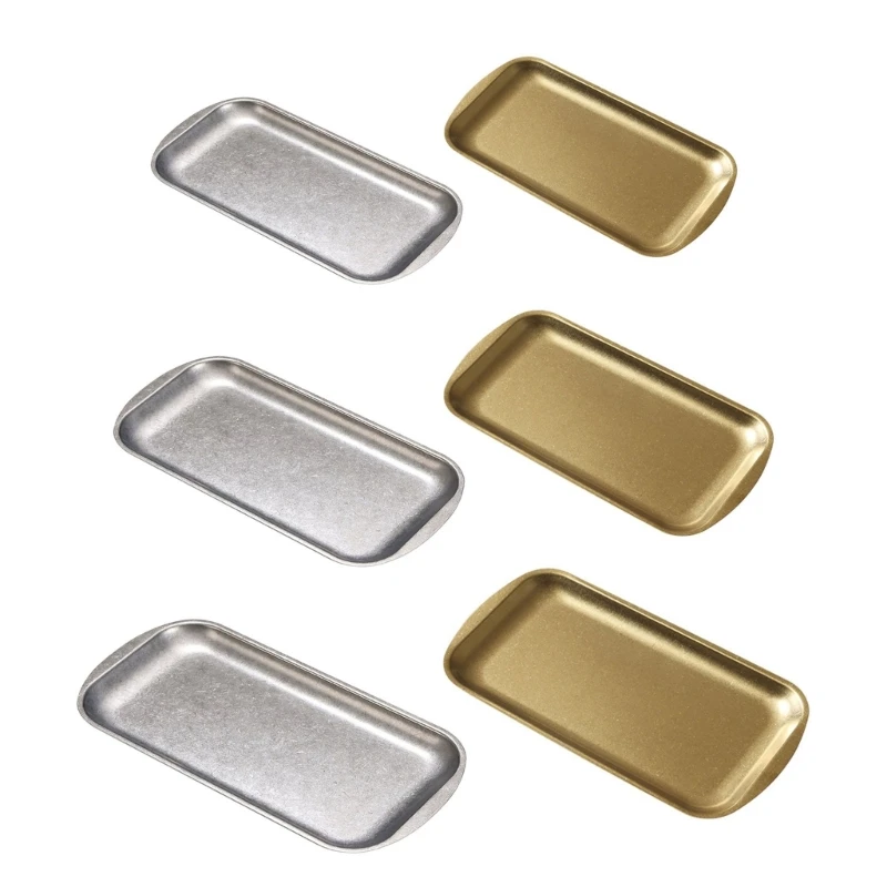 Distressed Rectangular Snacks Serving Tray in 304 Stainless Steel with Raised Edges for Kitchen and Dining Table Y5GB