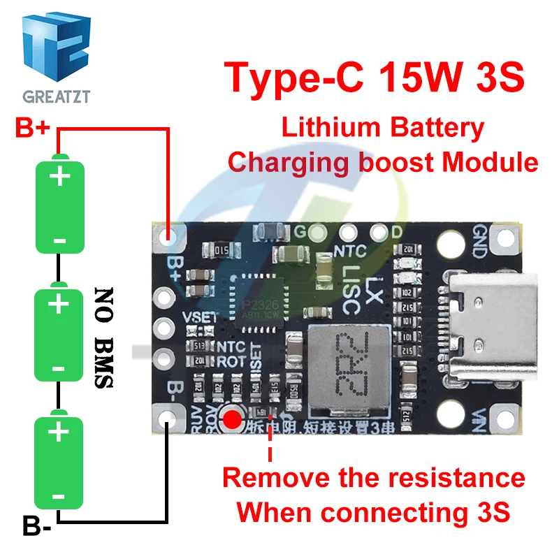 Type-C USB 2-3S BMS 15W 8.4V 12.6V 1.5A Lithium Battery Charging Boost Module With Balanced Support Fast Charge With Indicator