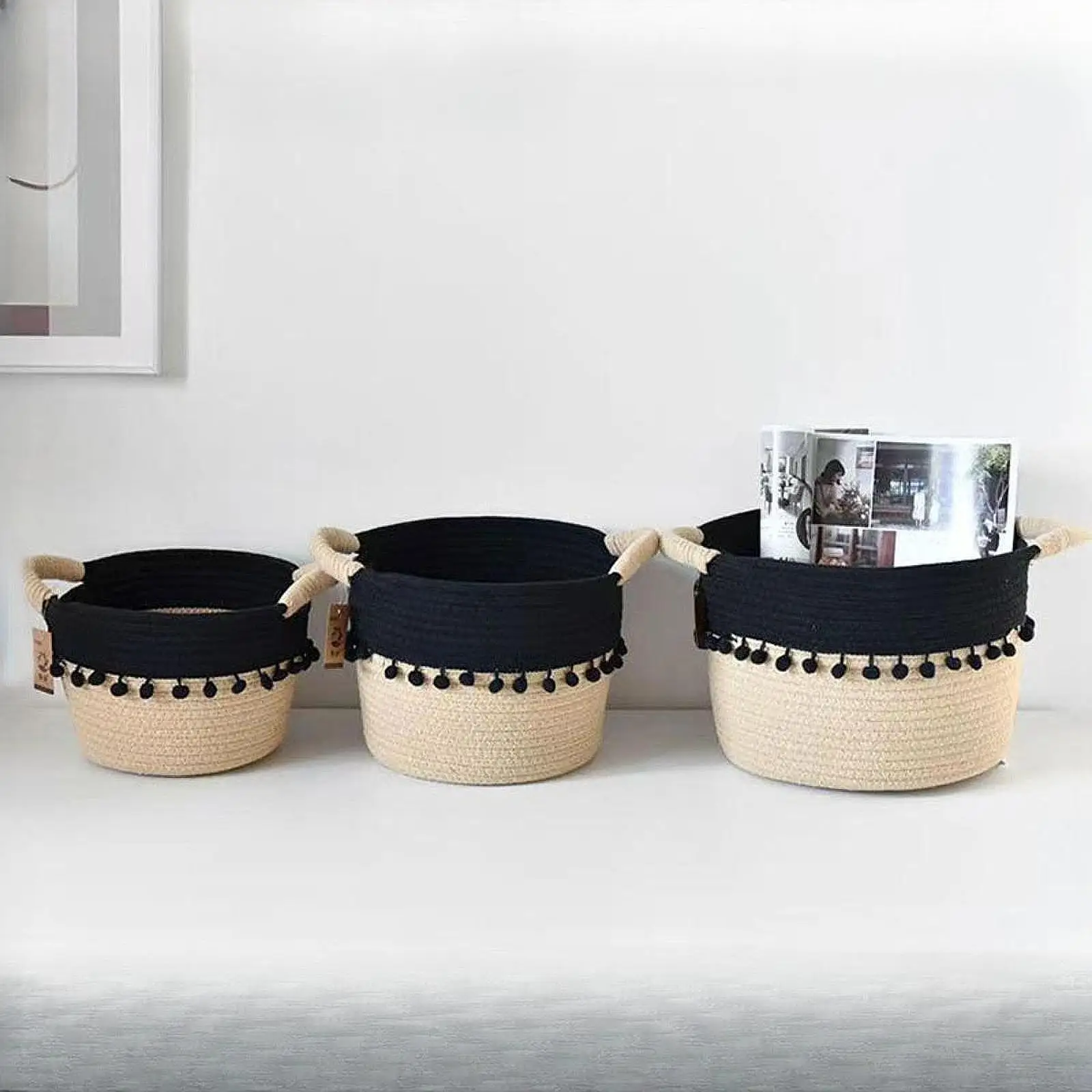 

3x Woven Baskets with Tassel Empty Gift Baskets for Entrance Office Desktop