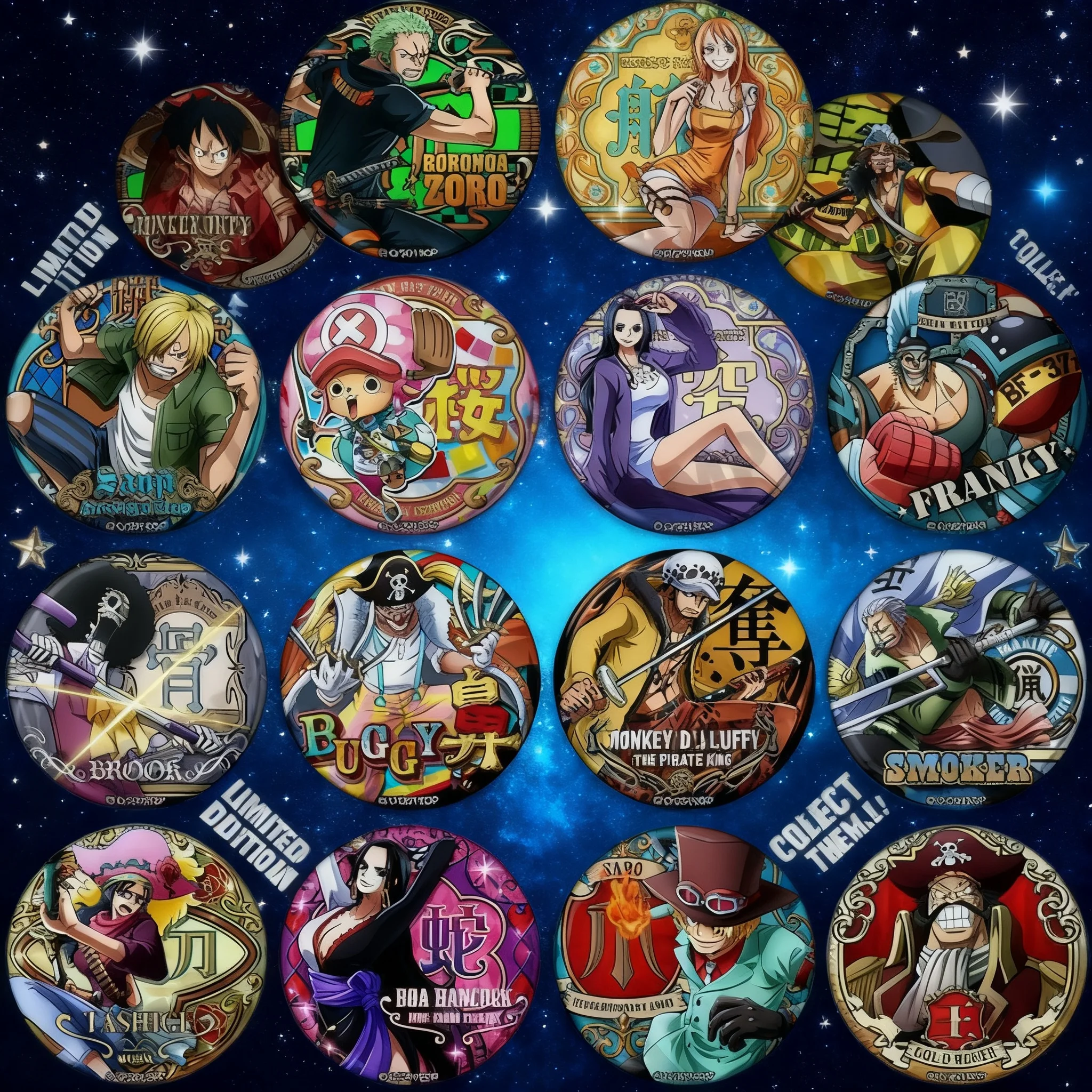 

Anime One Piece Badge Pin Set Luffy Zoro Law Sanji Sabo Nami Supernova Button Accessories Merchandise Cartoon Cosplay